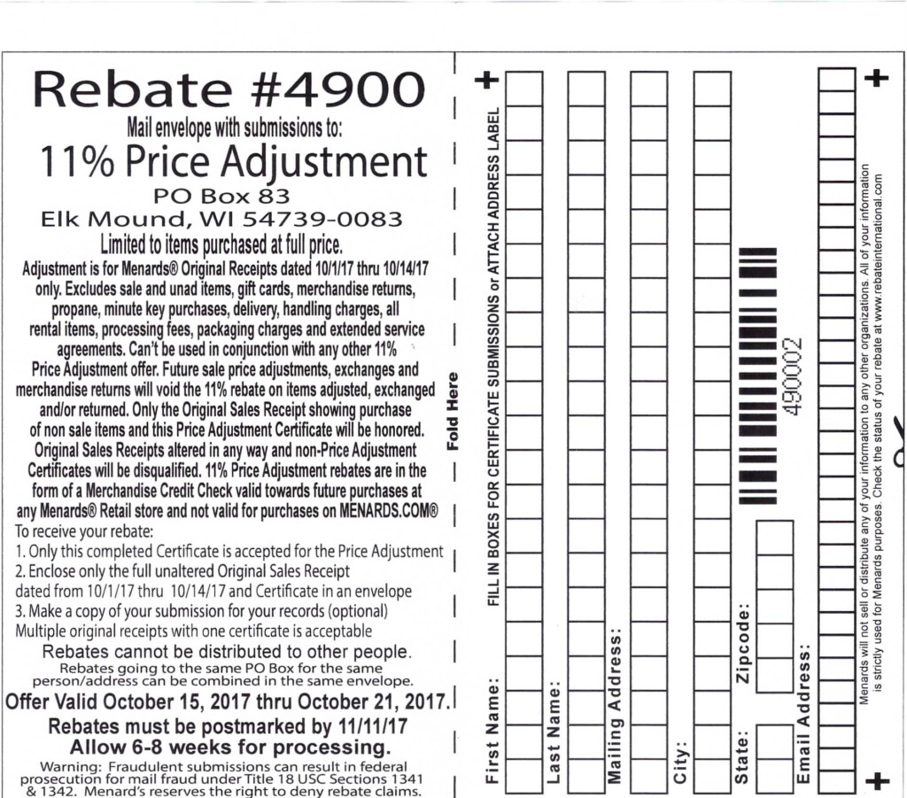 11 Price Adjustment Rebate Form Menards 10