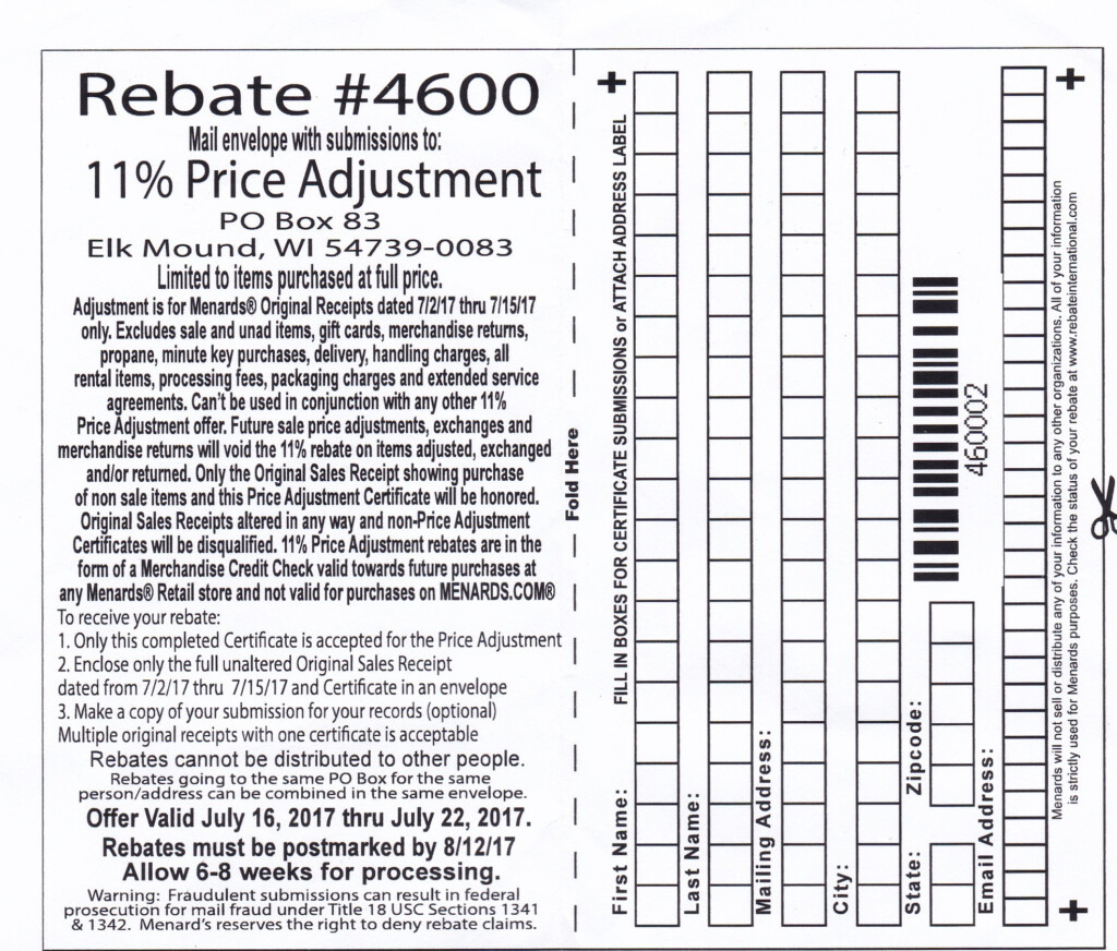 Menard 11 Percent Rebate Form