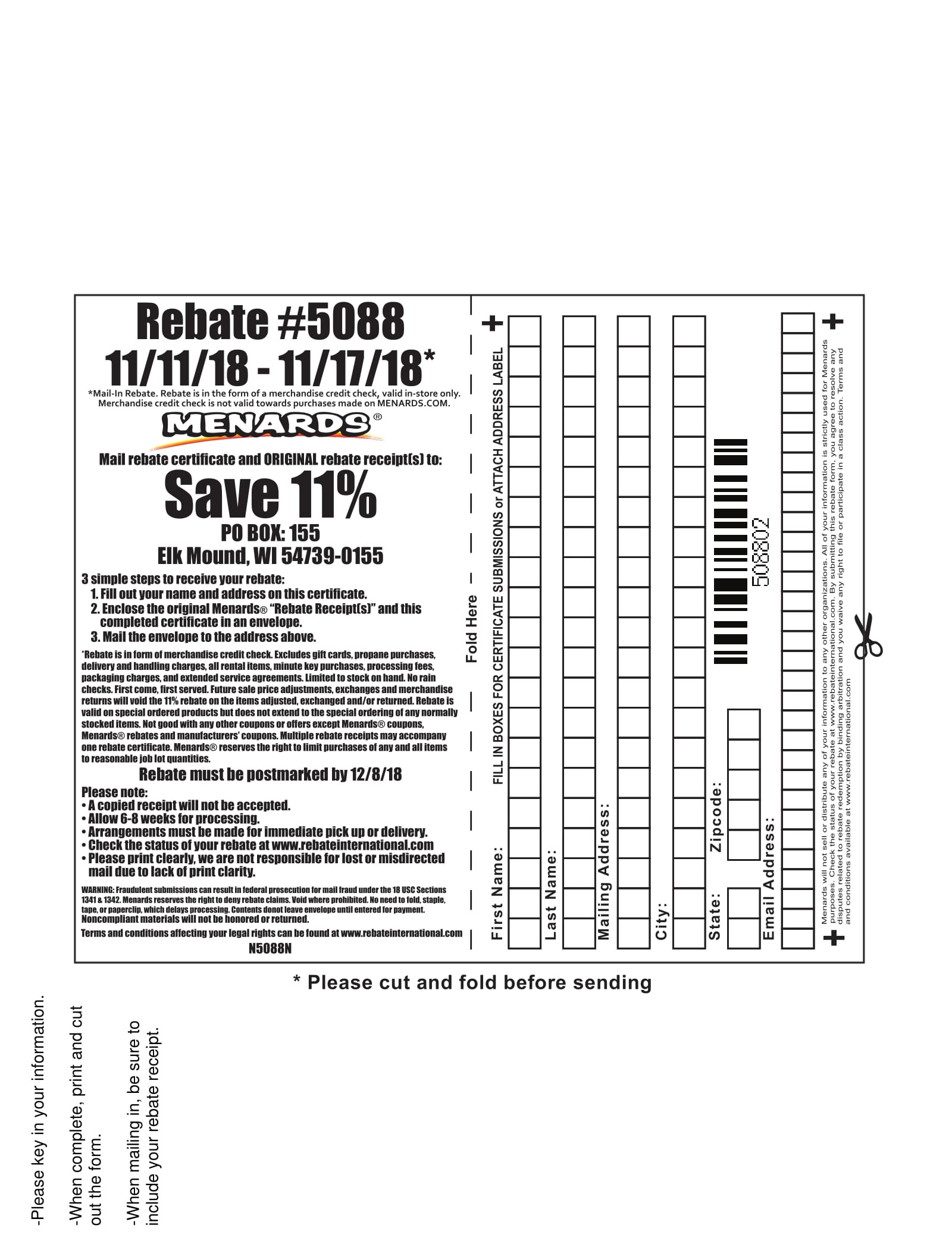 Menard Rebate Form 5088