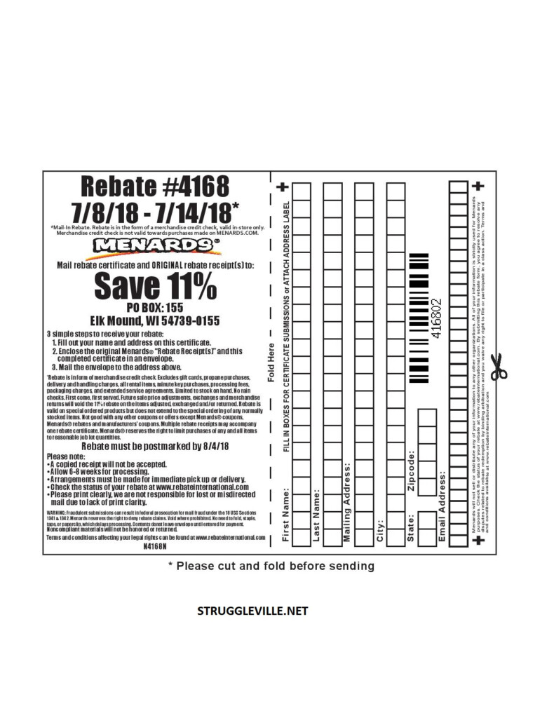 Menards 11 Rebate Form 4168