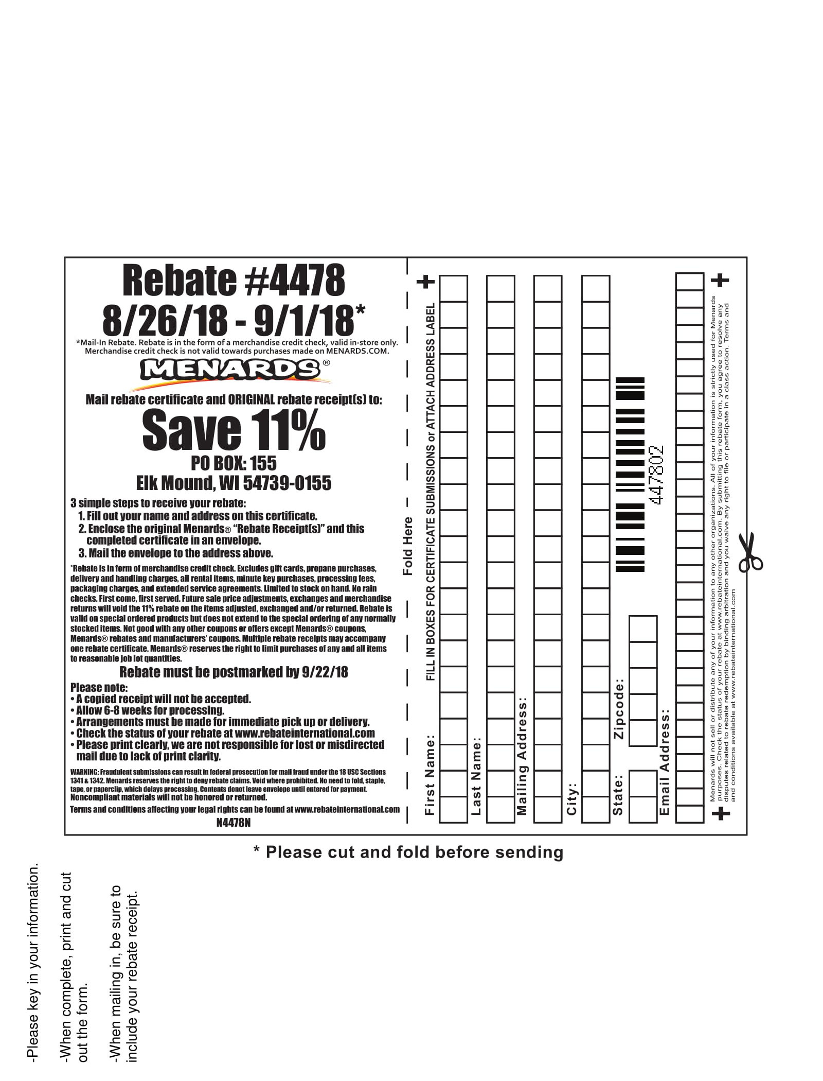 Menards 11 Rebate Form 4478