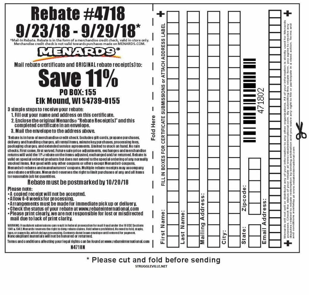 Menards 11 Rebate Form 4718