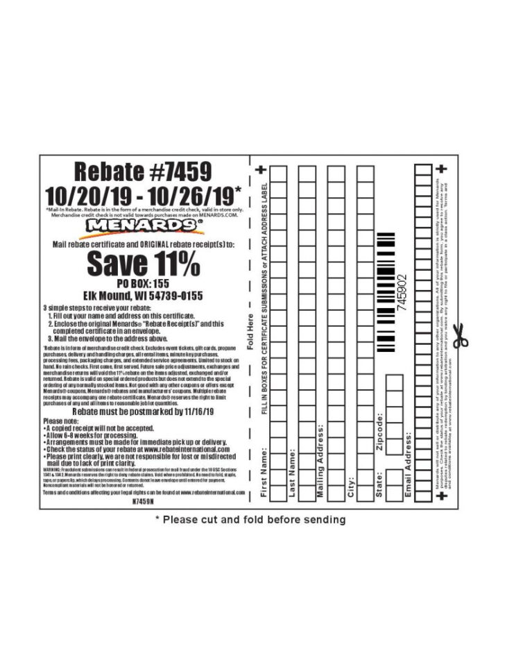 Menards 11 Rebate Form 7459