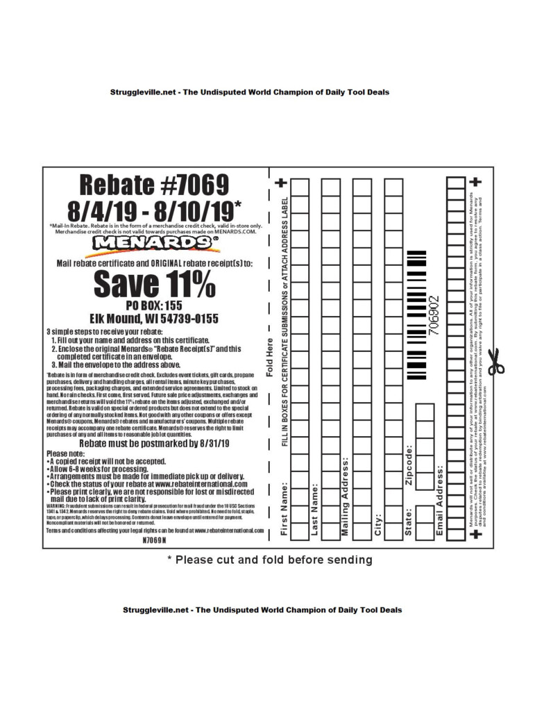 Menards 11 Rebate Form Address