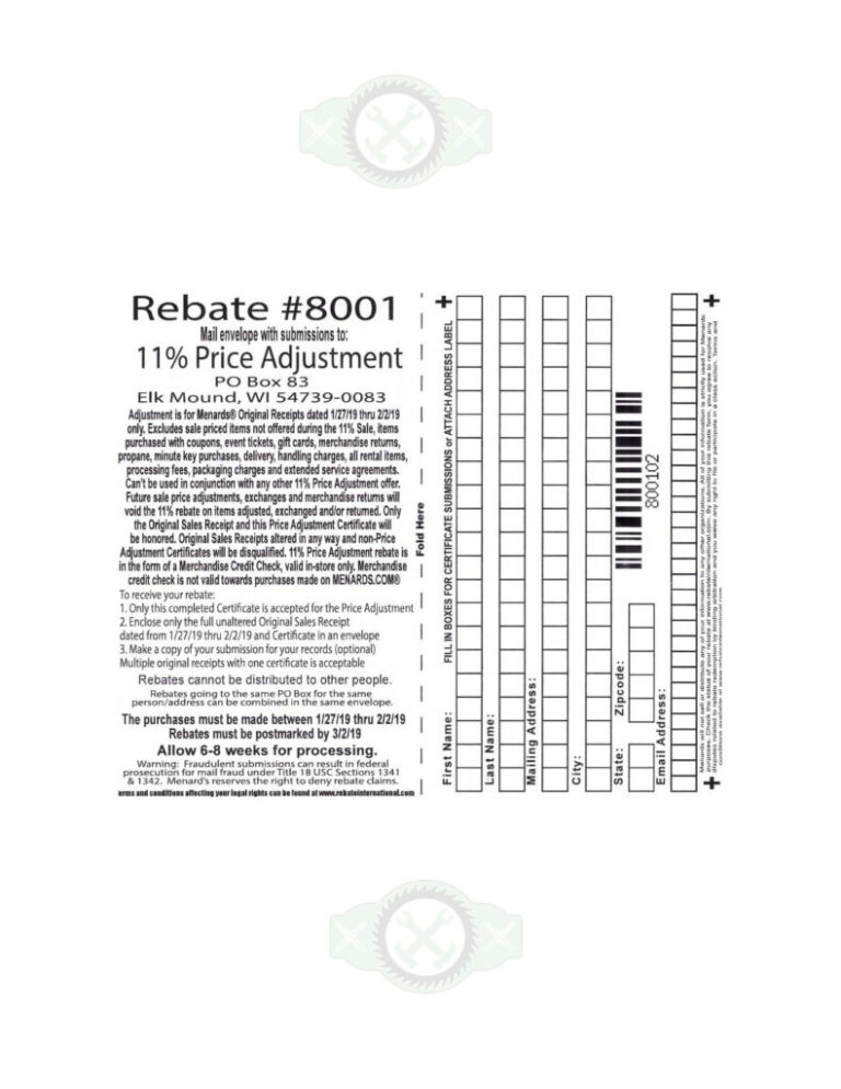 Menards 11 Rebate Form February 2022