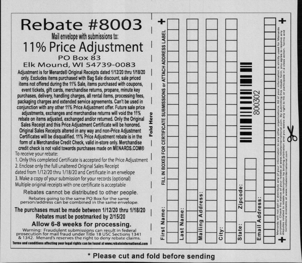 Menards 11 Rebate Form January 2022