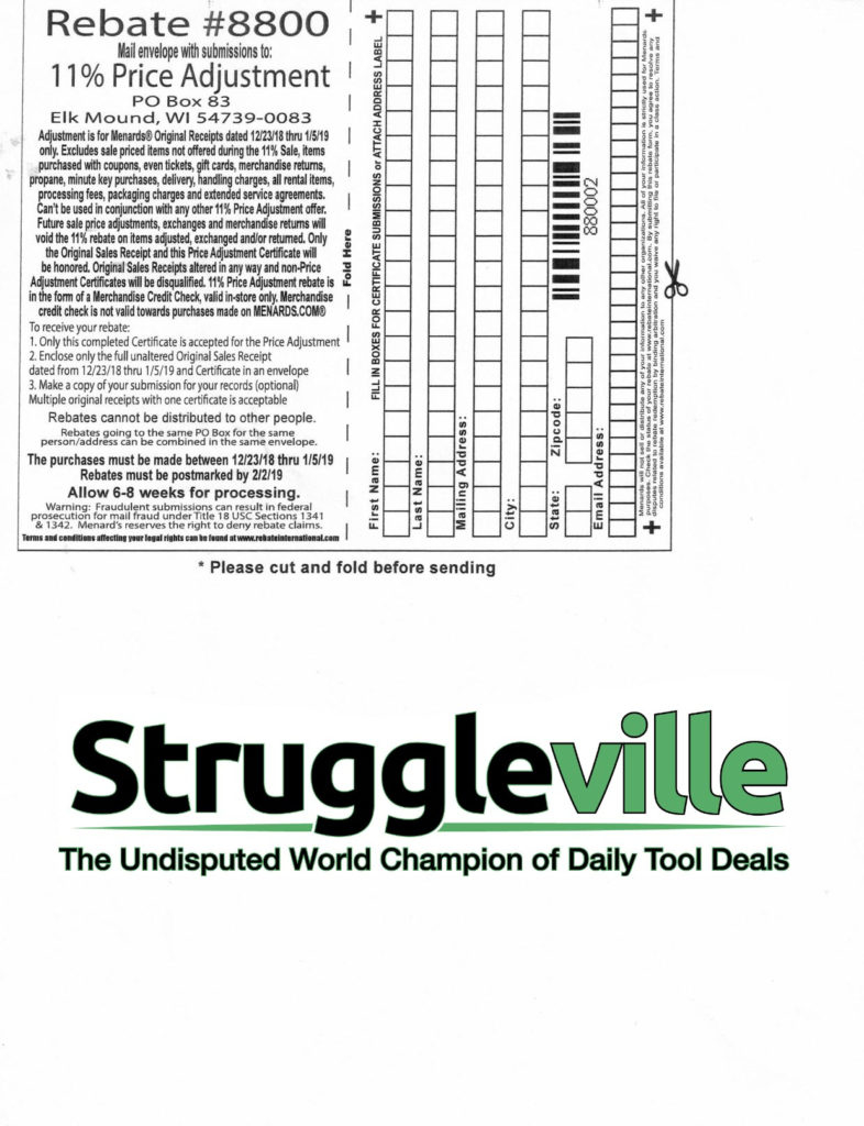 Menards 11 Rebate Form Week Before