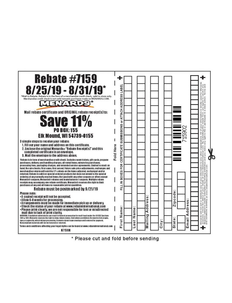 Menards 7159 Rebate Form