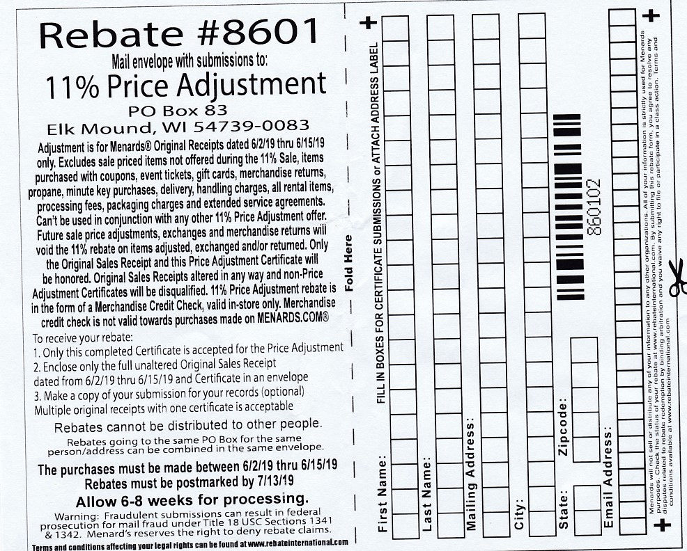 Menards 8601 Rebate Form