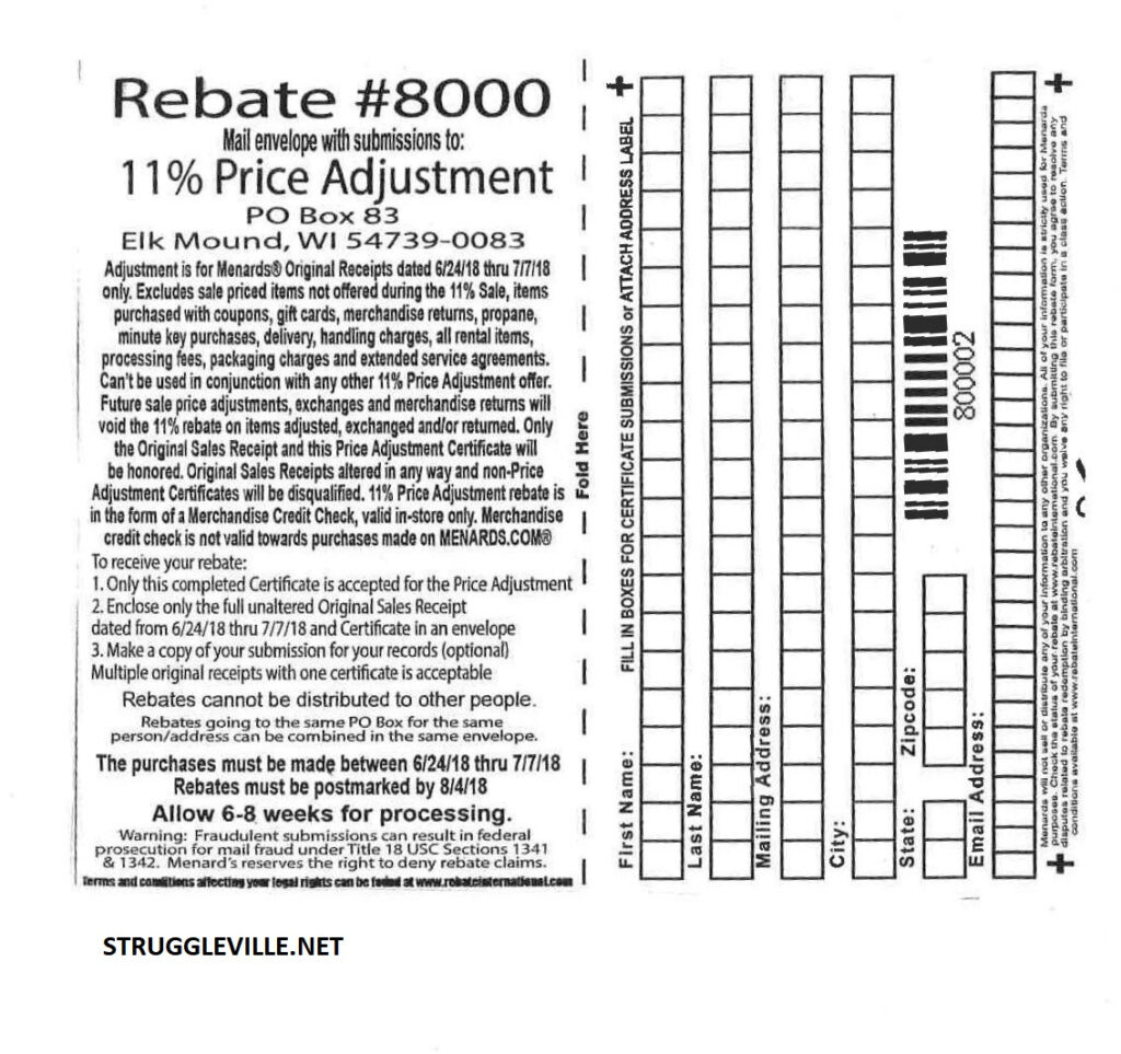 Menards Blank Rebate Form July 2022