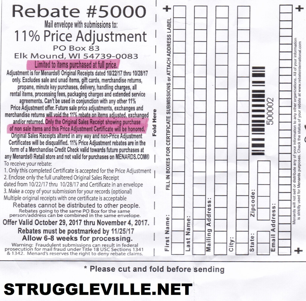 Menards Price Adjustment Rebate Form October 2022