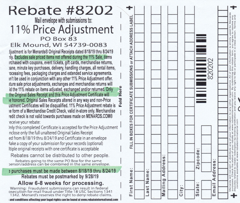 Menards Price Adjustment Rebate Form September 2022