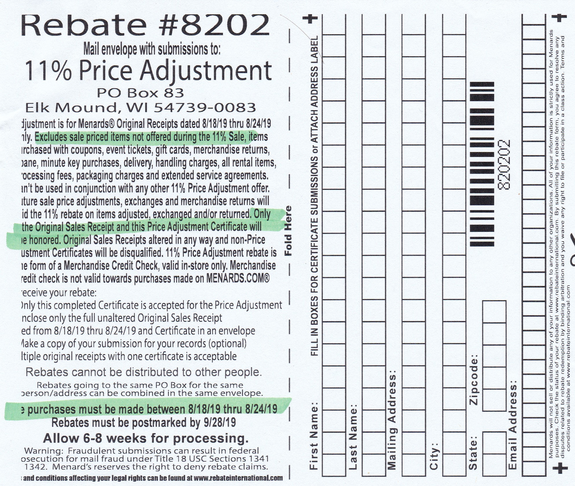 Menards Price Adjustment Rebate Form September 9 2022