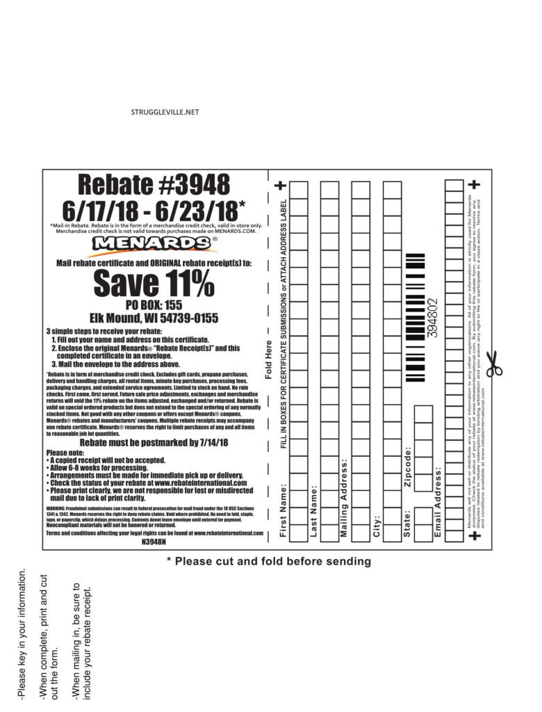 Menards Rebate 3948 Form