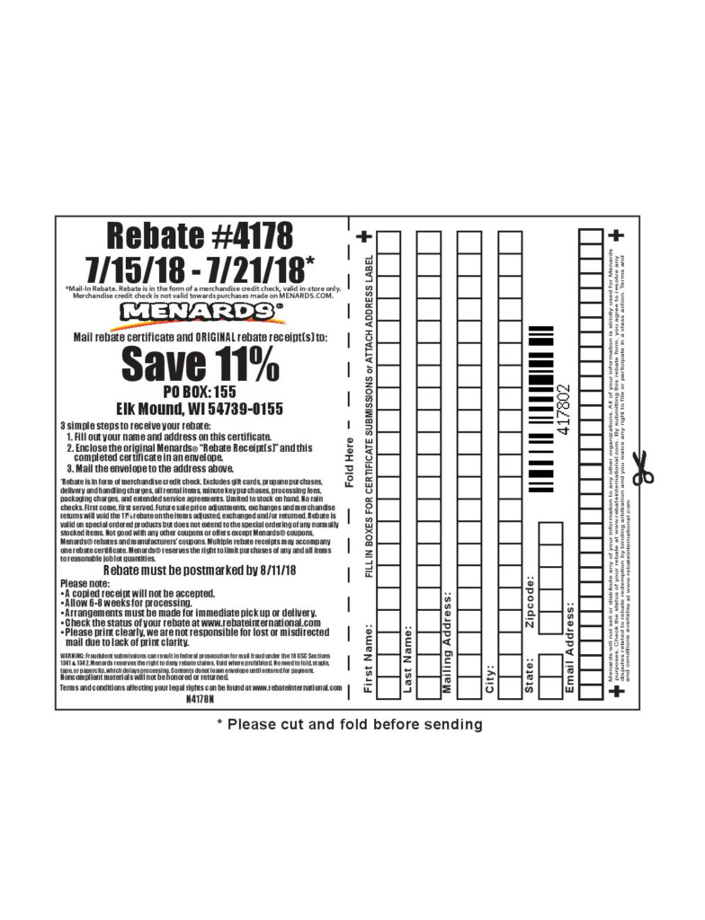 Menards Rebate 4178 Form