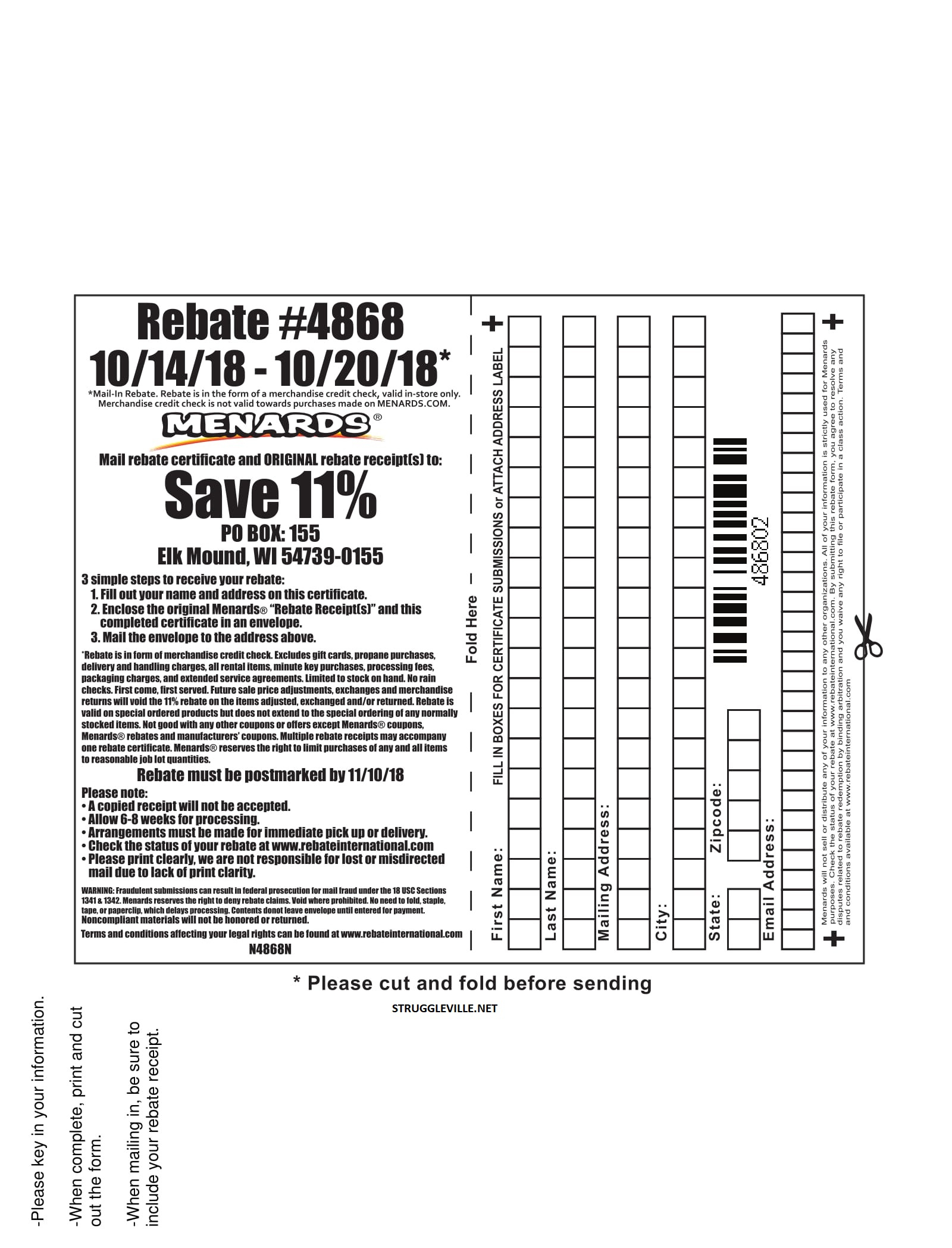 Menards Rebate 4868 Form