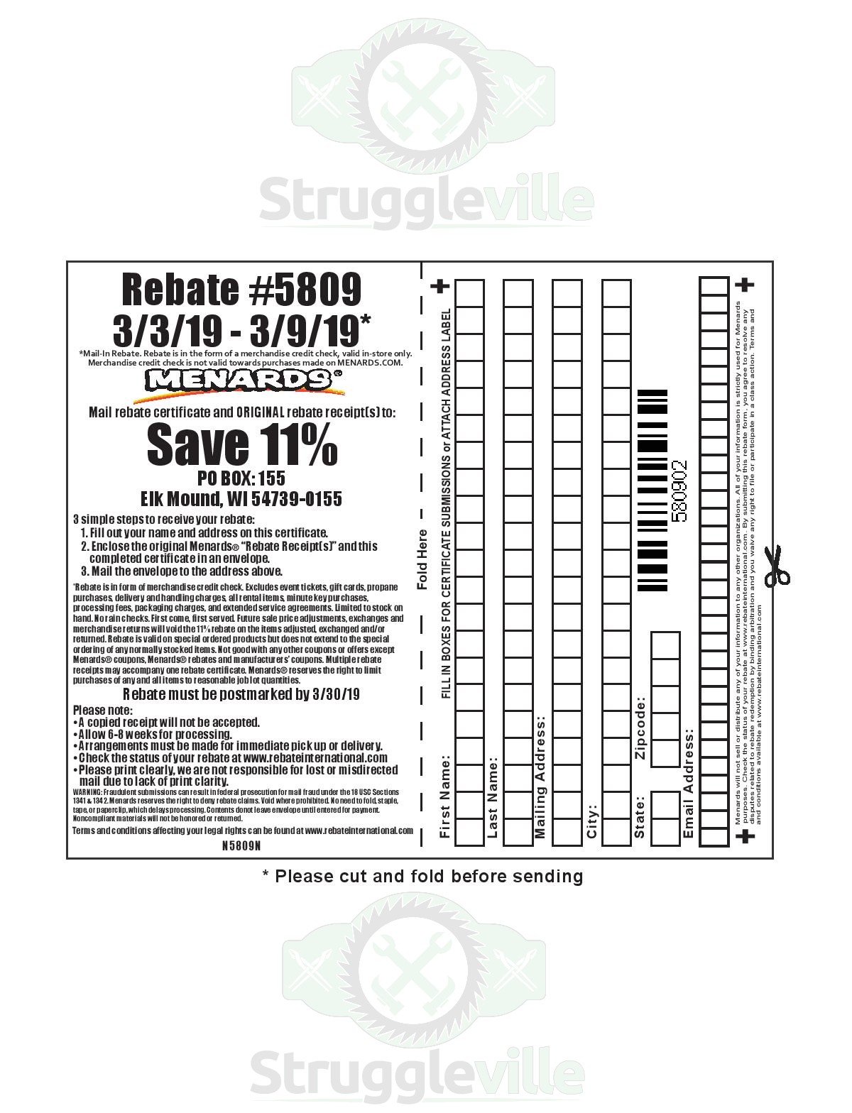 Menards Rebate 5809 Form