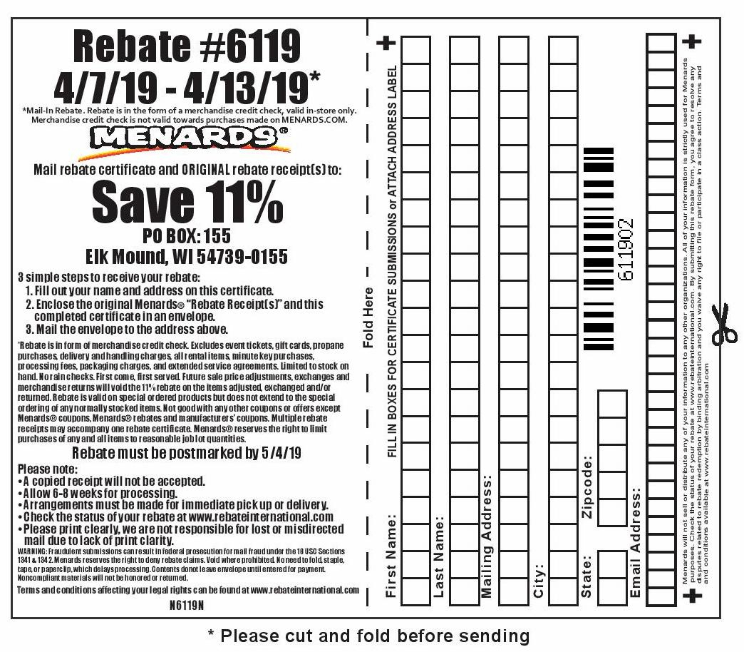 Menards Rebate 6119 Form