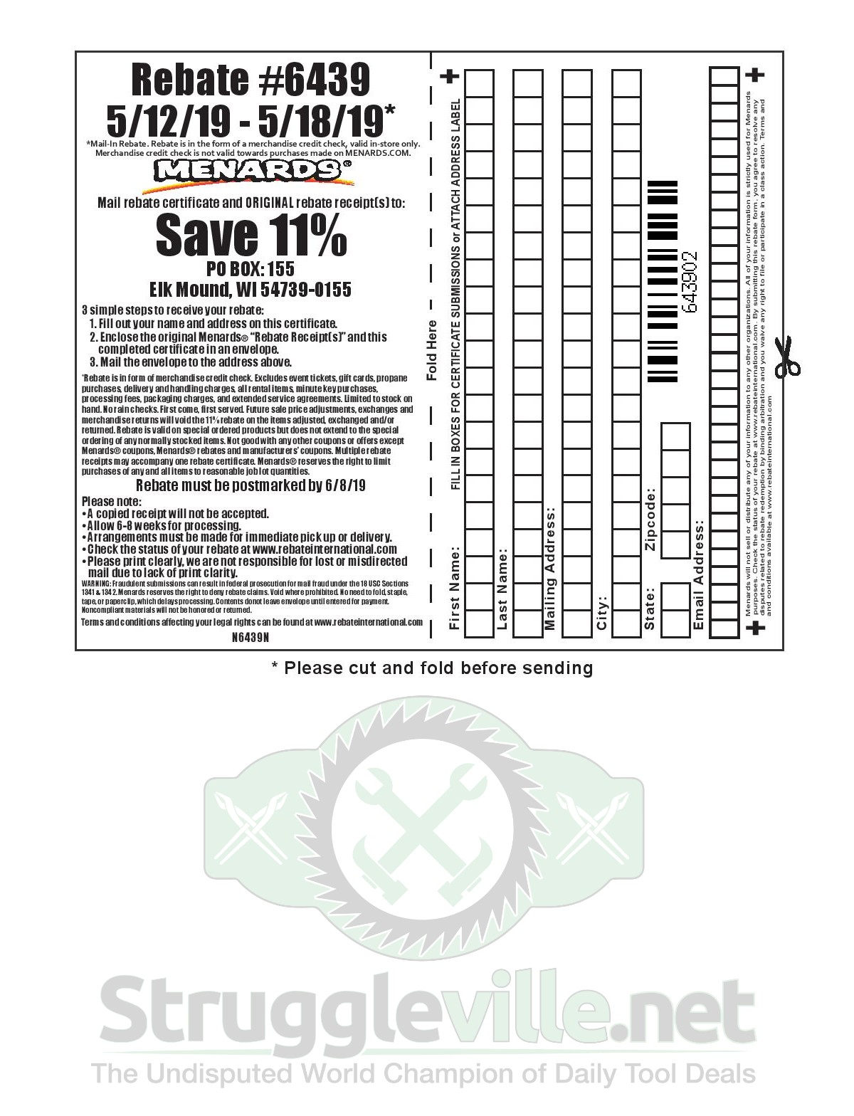 Menards Rebate 6439 Form