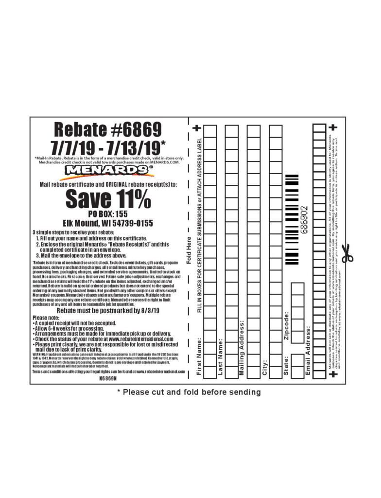 Menards Rebate 6869 Form