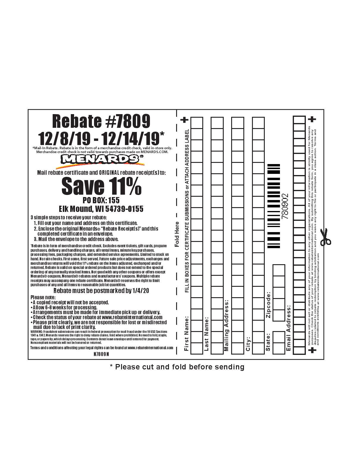 Menards Rebate 7079 Form