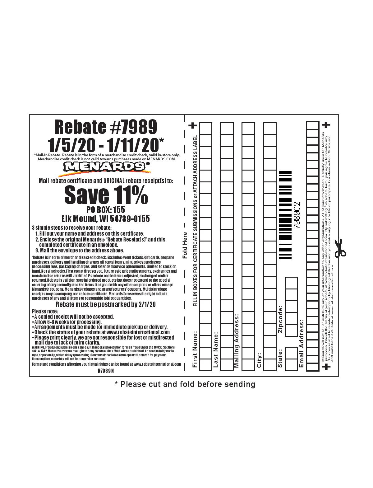 Menards Rebate 7989 Form