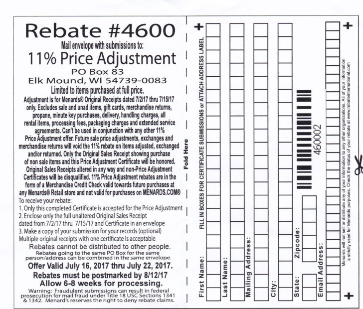 Menards Rebate Adjustment Form April 2022