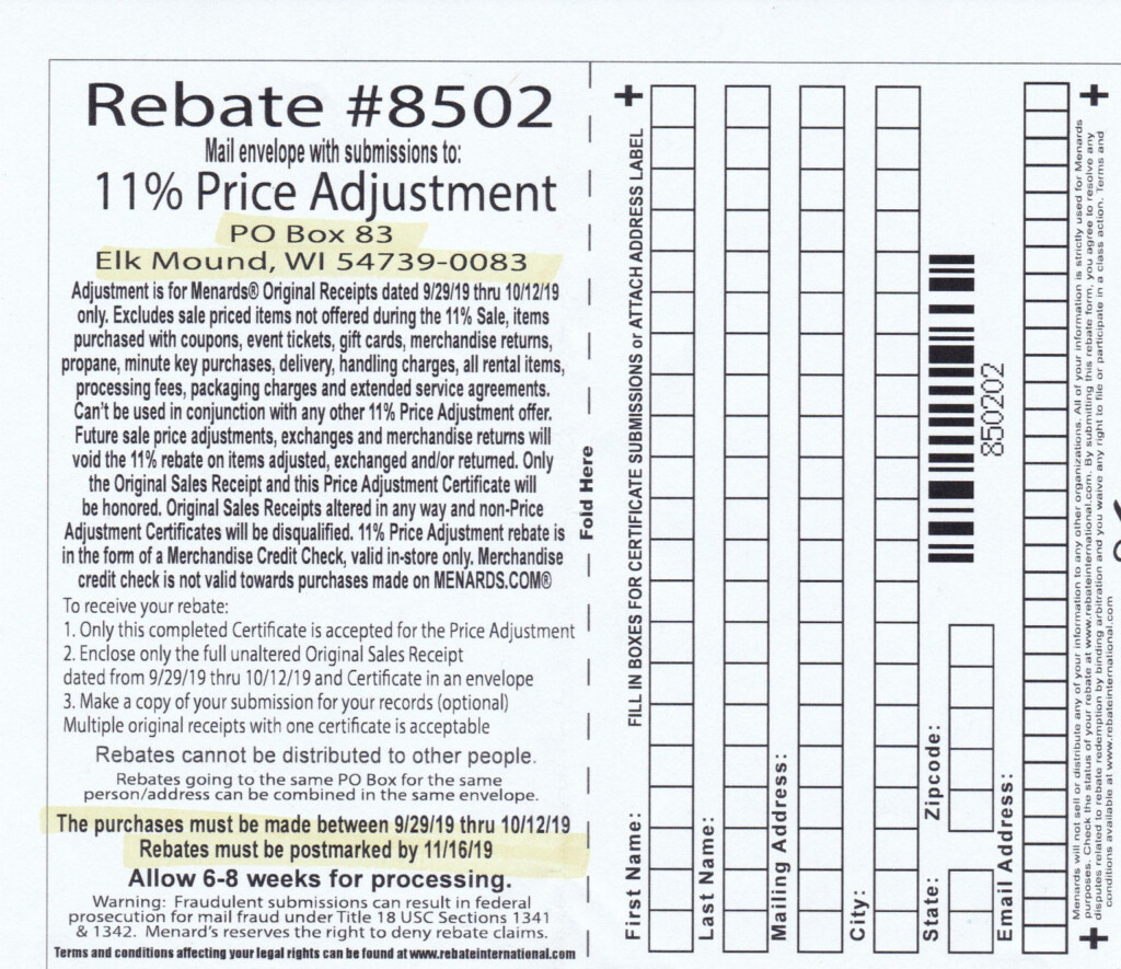 Menards Rebate Form 11 Off