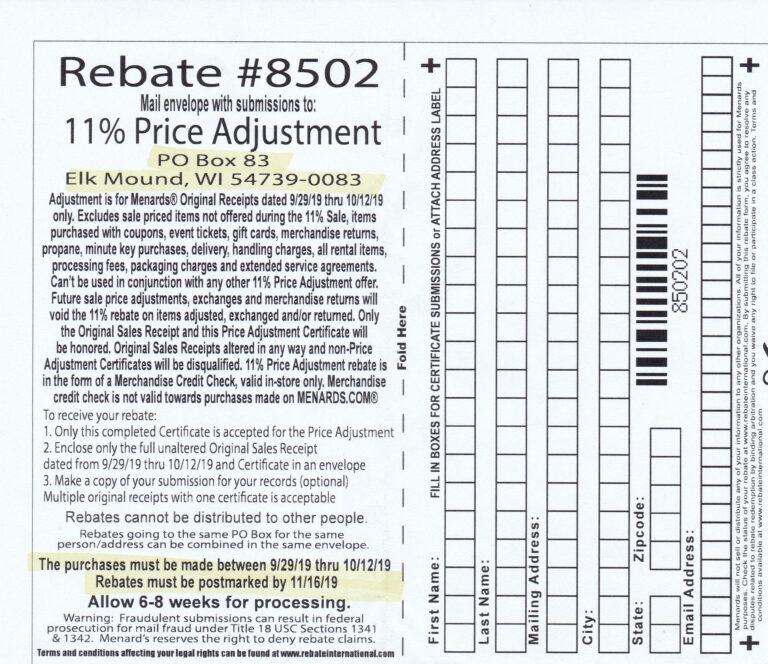 Menards Rebate Form 2388