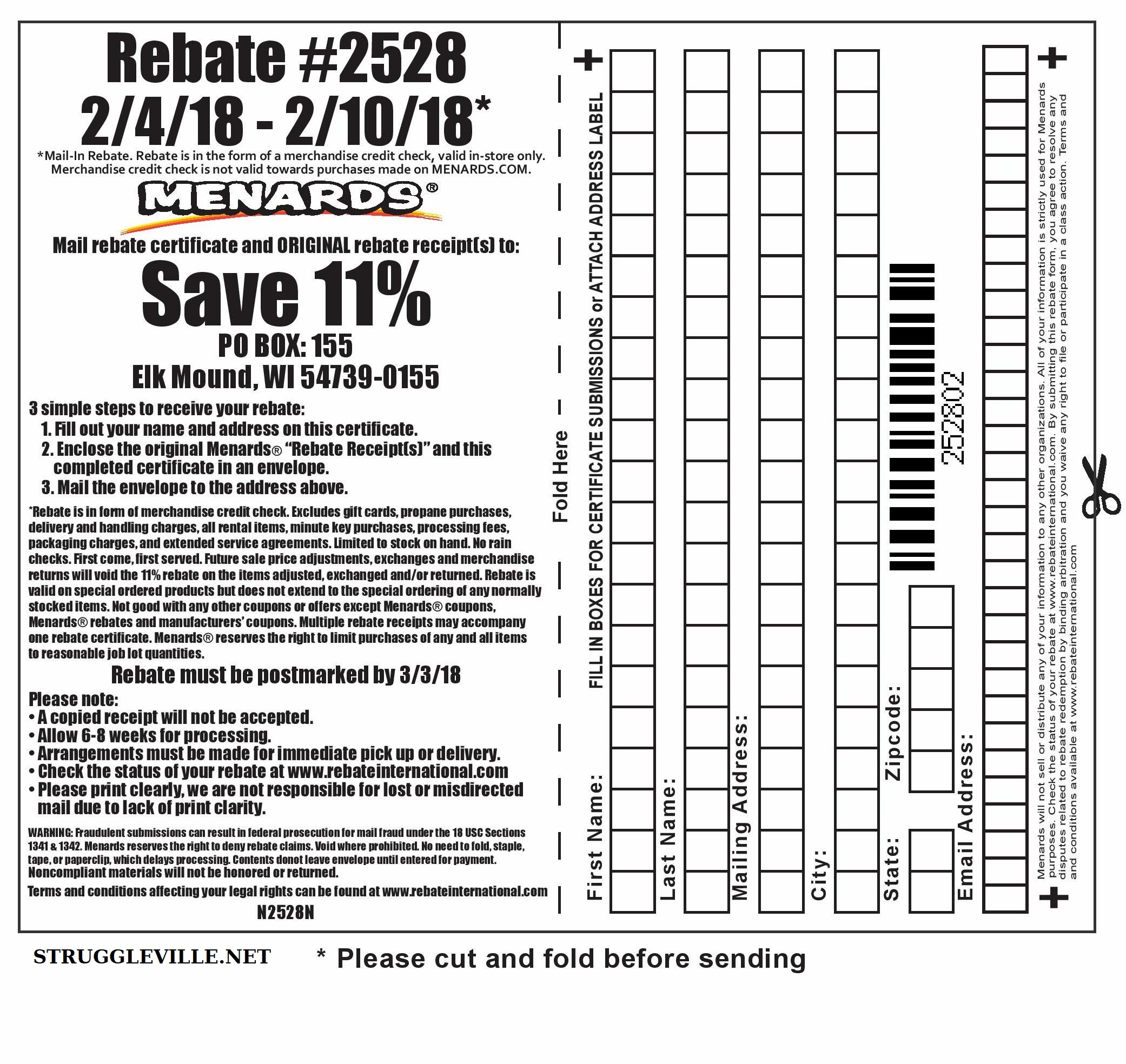 Menards Rebate Form 2528