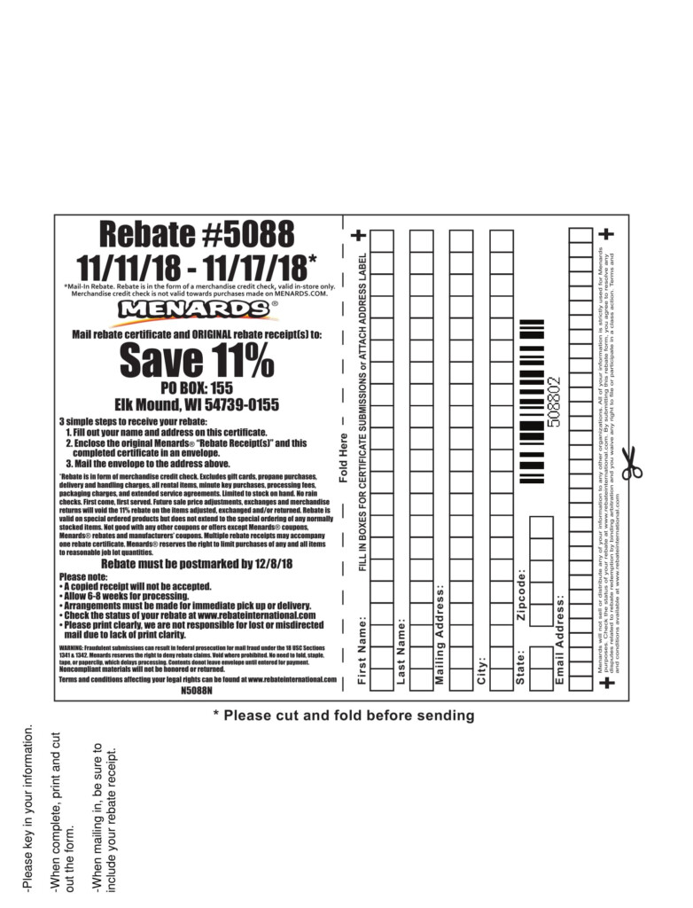 Menards Rebate Form 5088