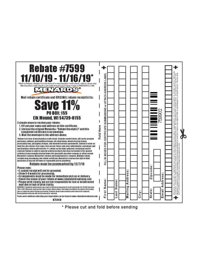 Menards Rebate Form 7599