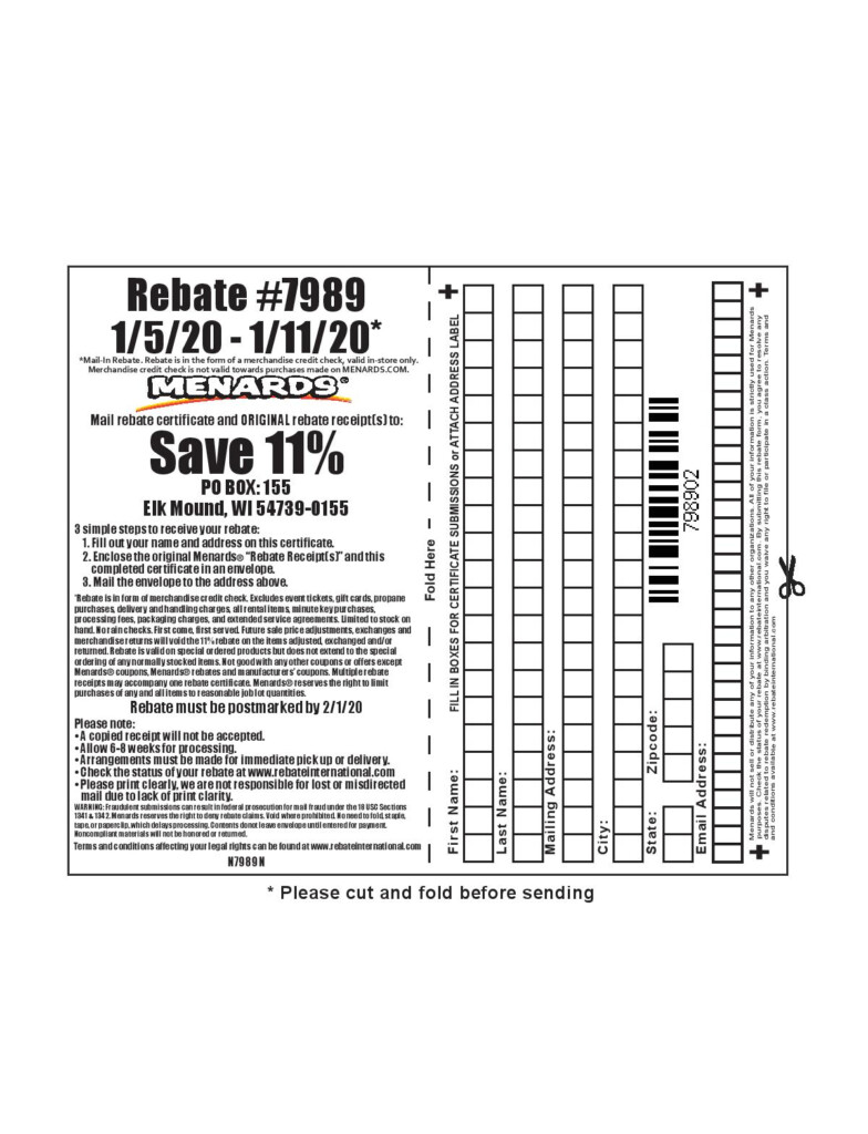 Menards Rebate Form 7989