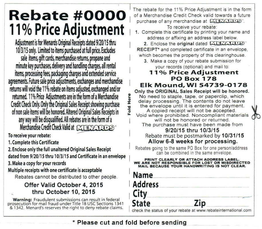 Menards Secret Rebate Form