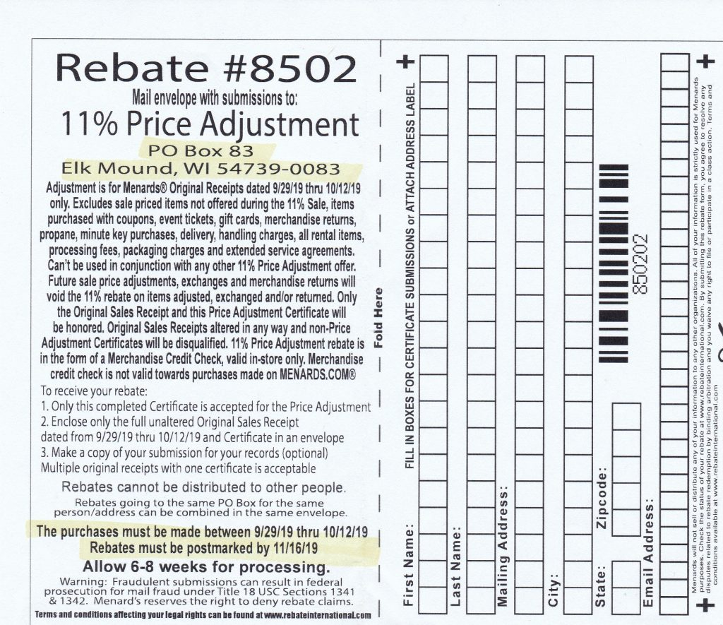 What Is The Monthly Cycle For Menards 11 Rebate