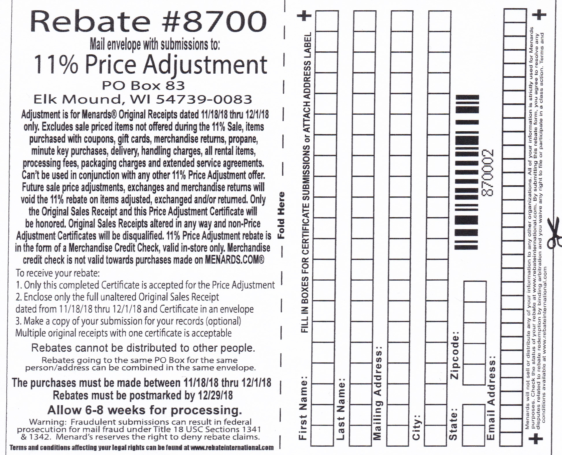 Menards Rebate 8700 11 Price Adjustment