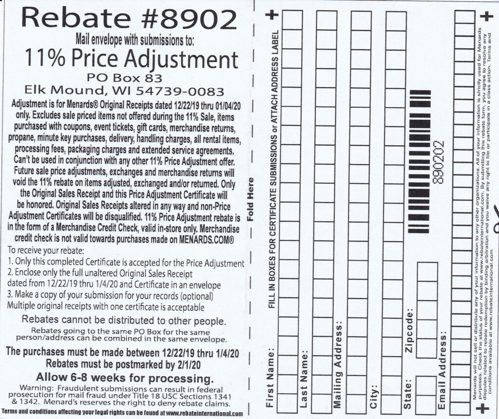 Menards Rebate 11 Price Adjustment