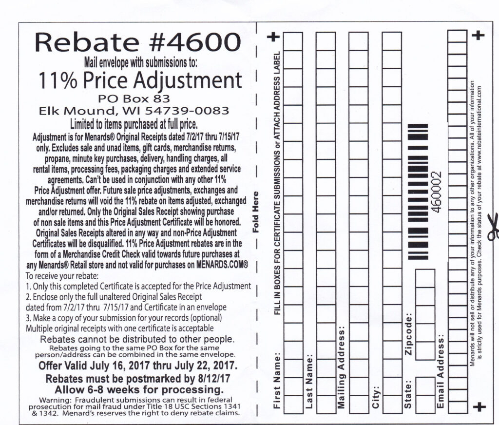 Menards 11 Percent Rebate Status