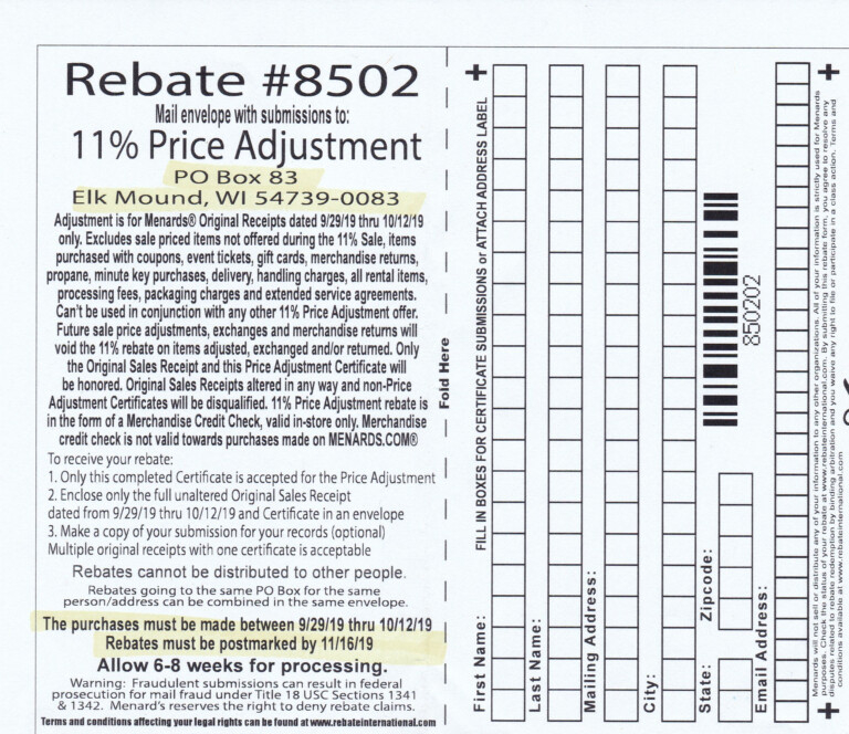 11 Menard's Price Adjustment Rebate