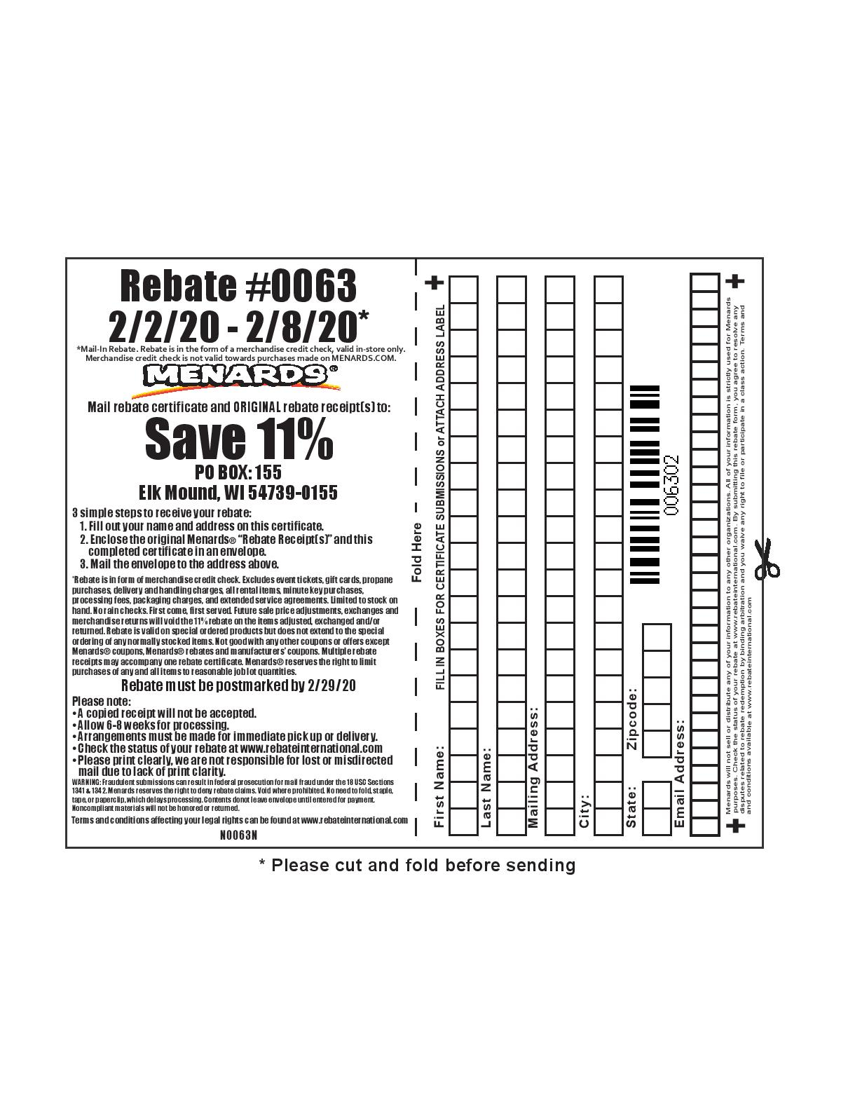 Menards Rebate 63