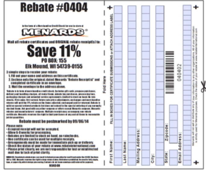 Menards 11 Past Rebate Numbers