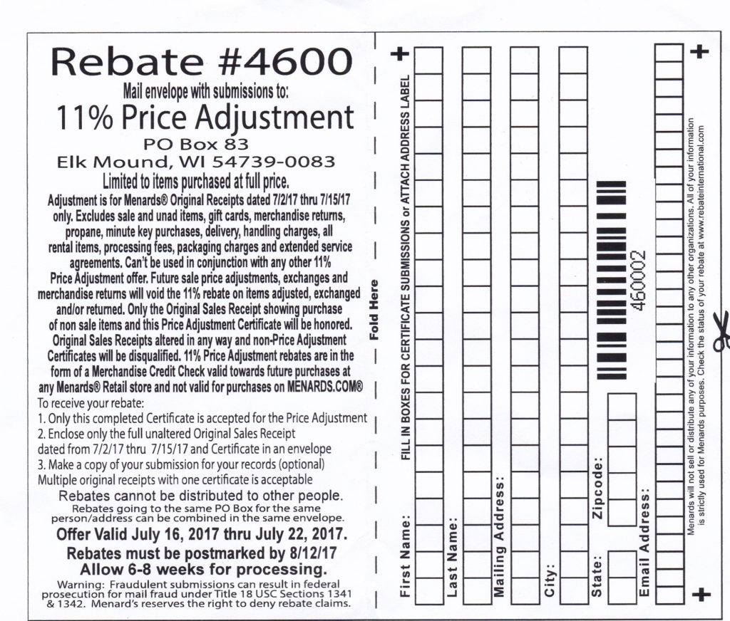 Menards 11 Rebate Code On Receipt